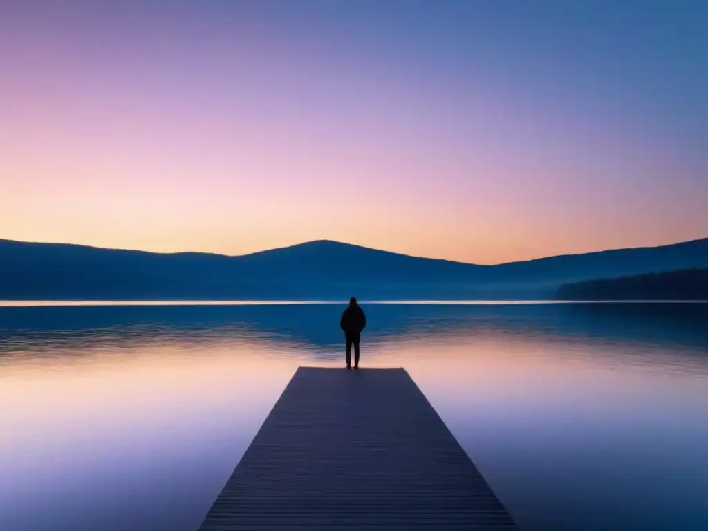 Un amanecer sereno sobre un lago tranquilo, reflejando tonos pastel y transmitiendo resiliencia en proyectos educativos Uruguay