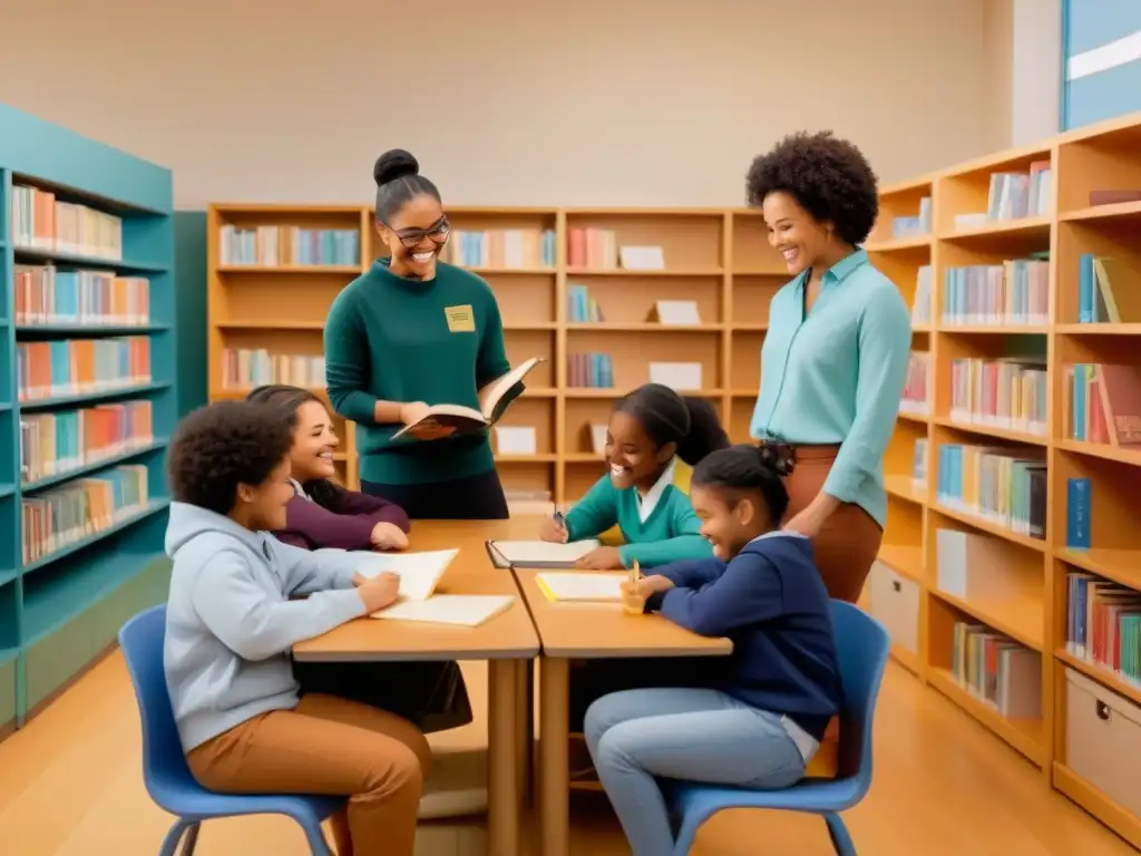 Un ambiente educativo positivo en Uruguay: estudiantes diversos sonrientes participando en actividades educativas en un aula acogedora