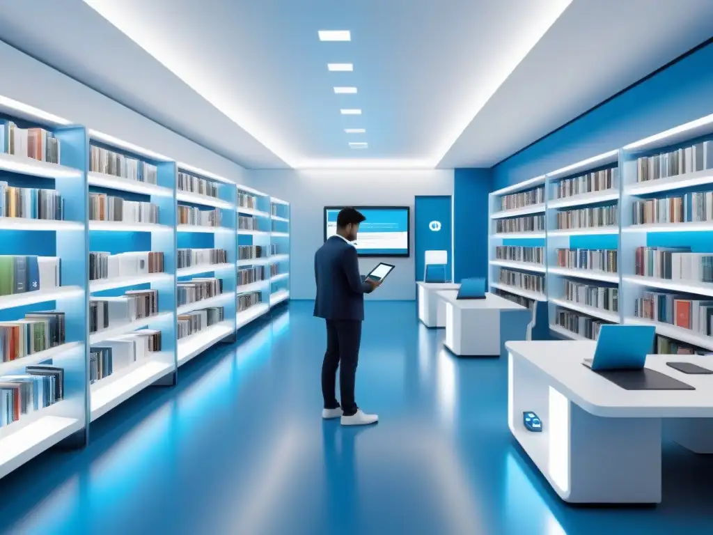 Un ambiente escolar innovador con Bibliotecas escolares Internet de Cosas en tonos azules y blancos