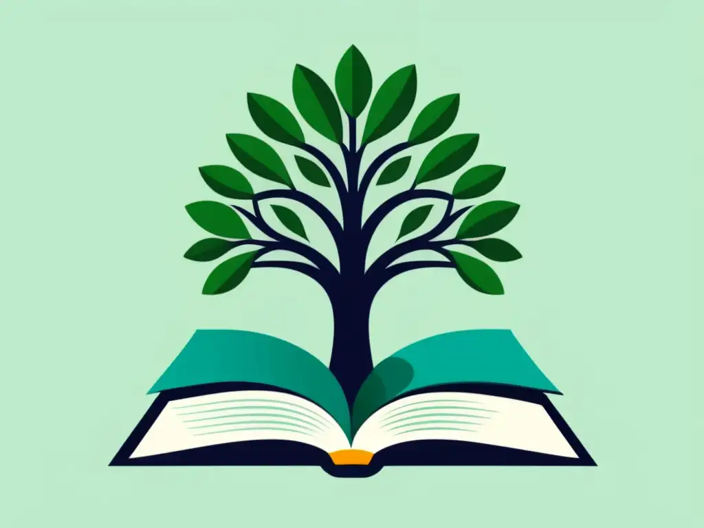 Árbol de conocimiento: ilustración minimalista de un árbol brotando de un libro, simbolizando el impacto de las políticas educativas OCDE en Uruguay