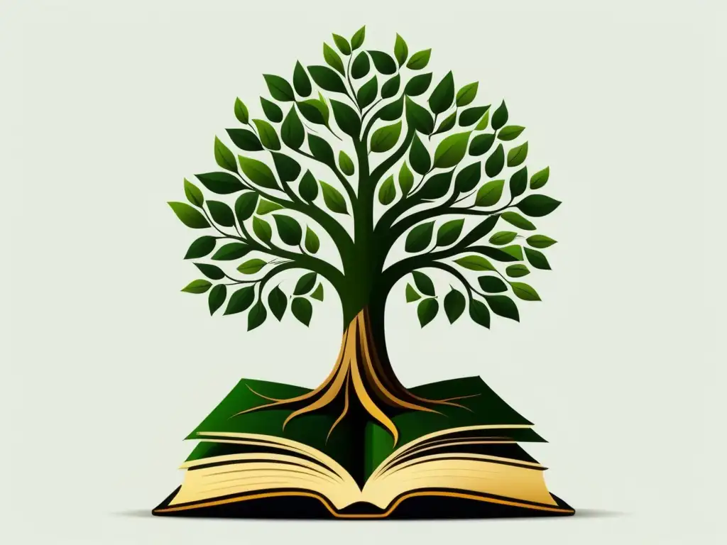 Un árbol floreciente con raíces en forma de libros, simbolizando el impacto educativo en el crecimiento económico de Uruguay