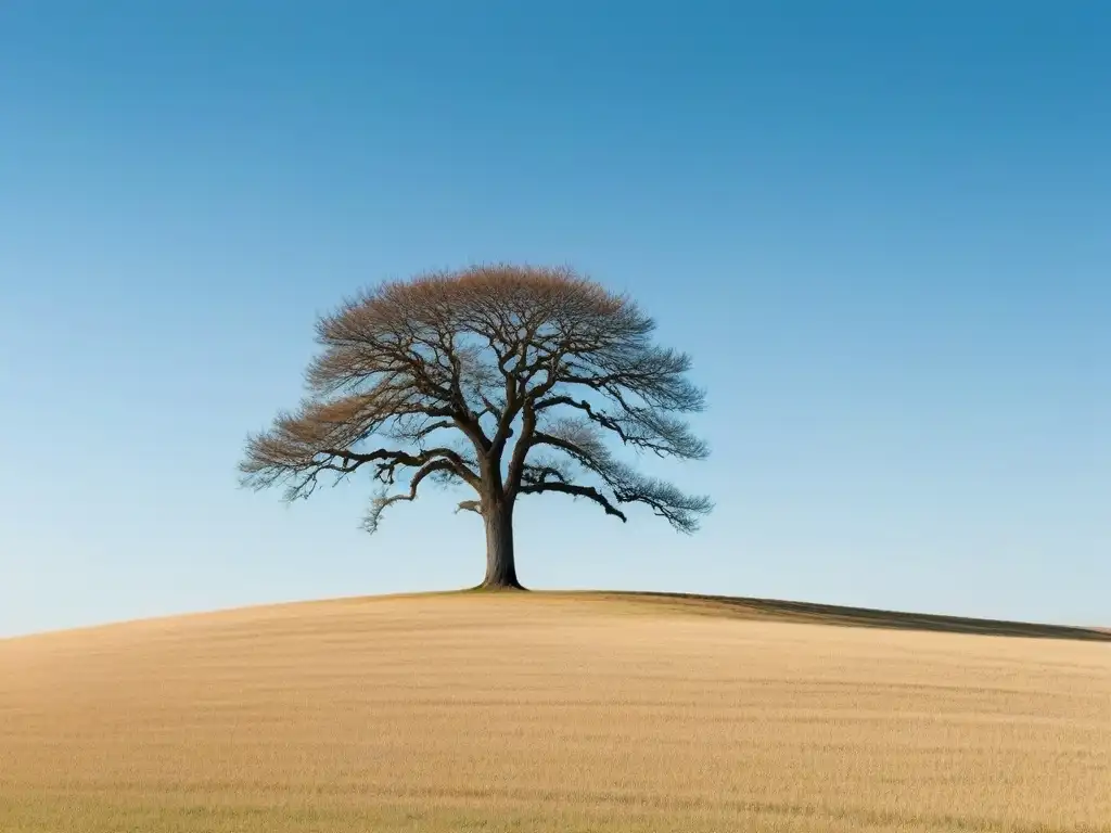 Un árbol solitario destaca en un campo bajo un cielo azul