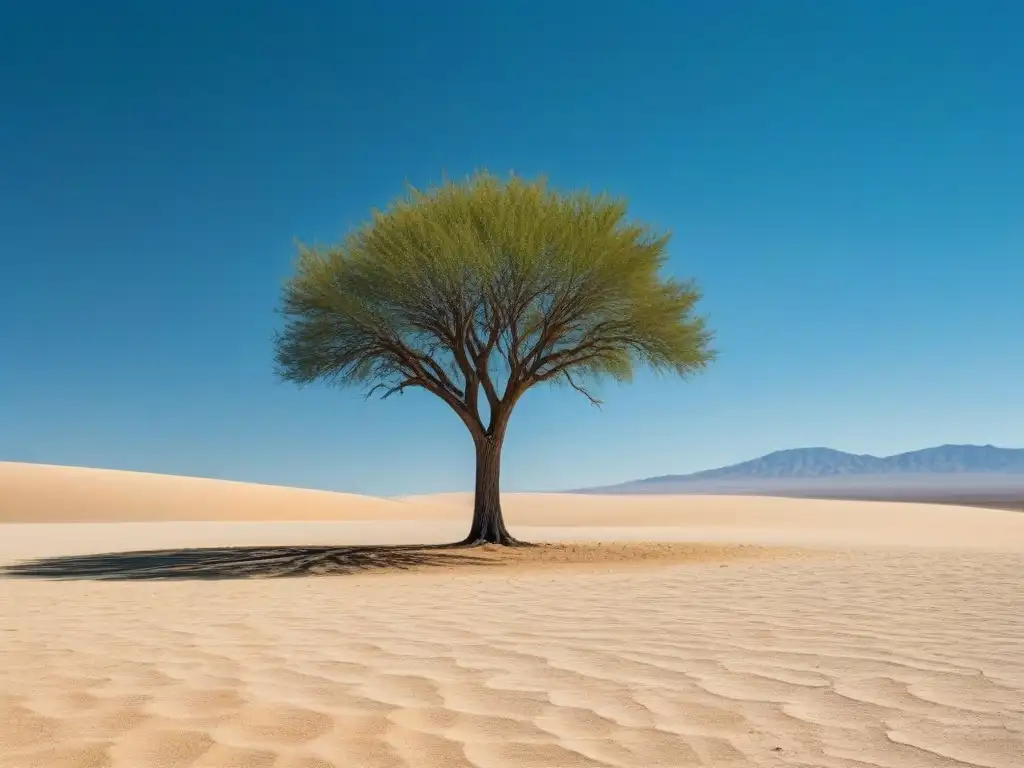 Un árbol solitario en un desierto, símbolo de resiliencia y fuerza ante la adversidad