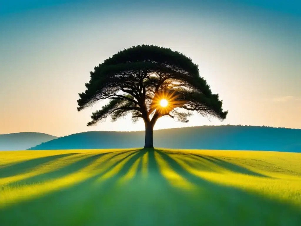 Un árbol solitario en un prado tranquilo simboliza resiliencia en educación en Uruguay