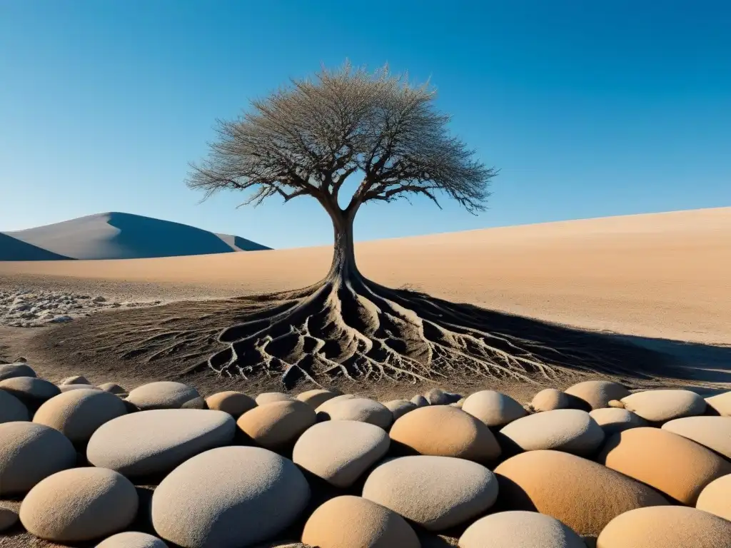 Un árbol solitario entre rocas, simbolizando resiliencia y fuerza en la adversidad