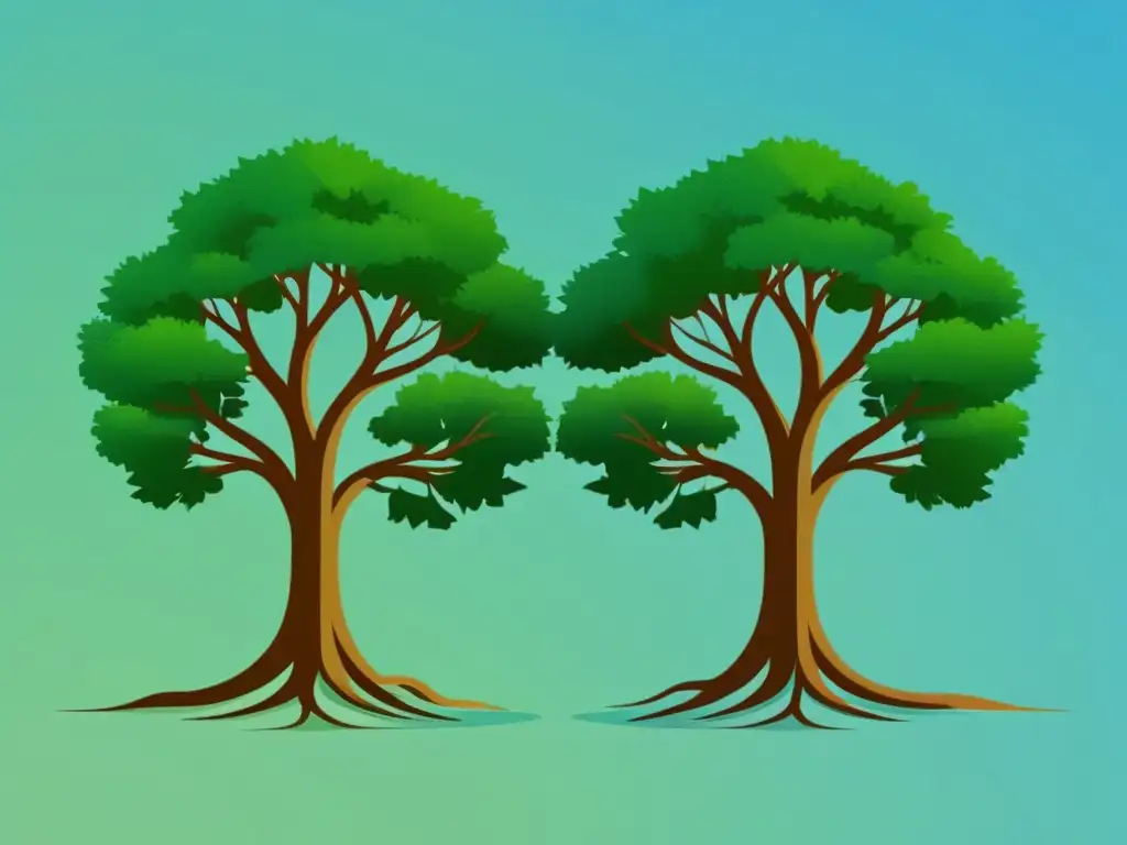 Dos árboles entrelazados simbolizan la educación bilingüe en Uruguay, fusionando raíces en armonía