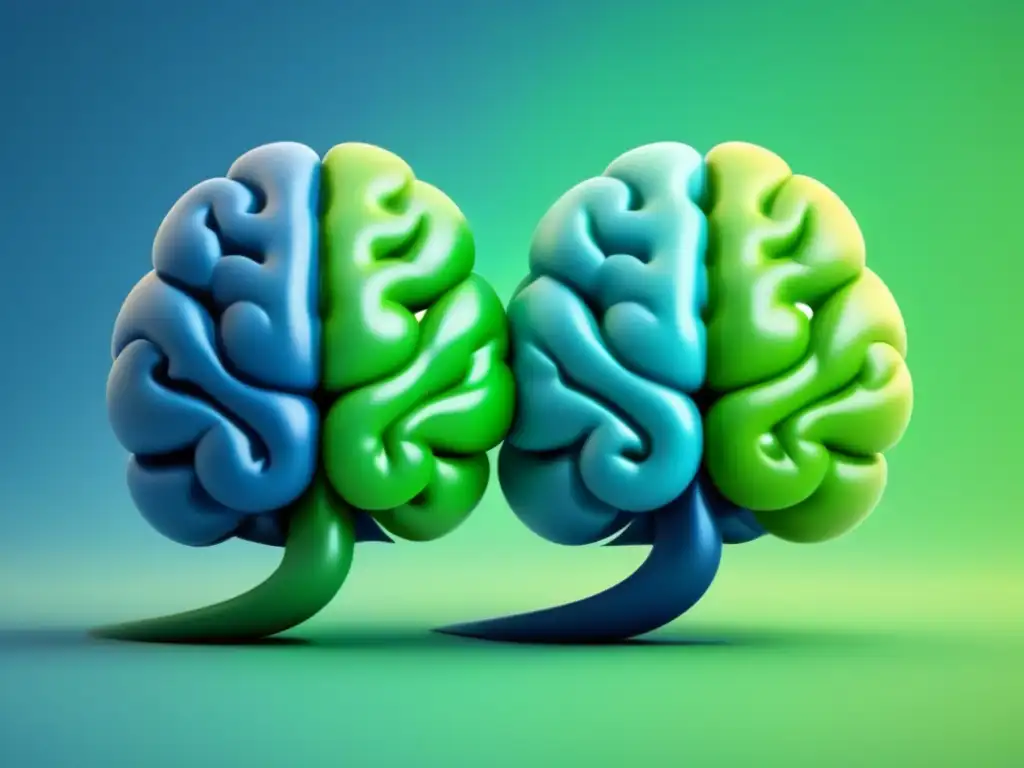 Interconexión armoniosa de dos cerebros en azul y verde, simbolizando el progreso en educación bilingüe
