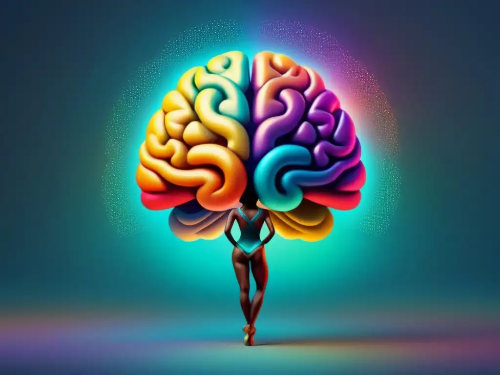 Fusión de arte y cognición: cerebro colorido con conexiones neurales entrelazadas con movimientos de danza elegantes