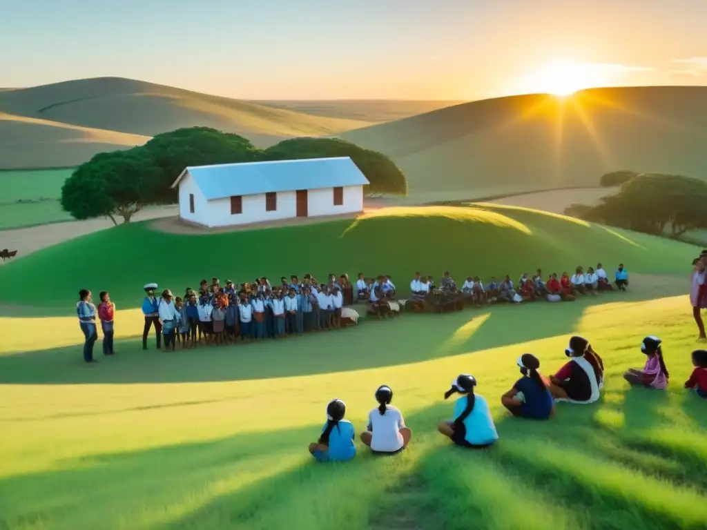 Atardecer en Uruguay: escuela rural y diversidad de alumnos disfrutan de Realidad aumentada en educación rural