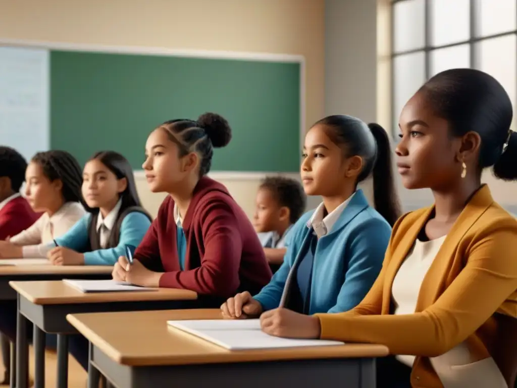 Un aula diversa en Uruguay: estudiantes de diferentes edades y etnias unidos en actividades educativas