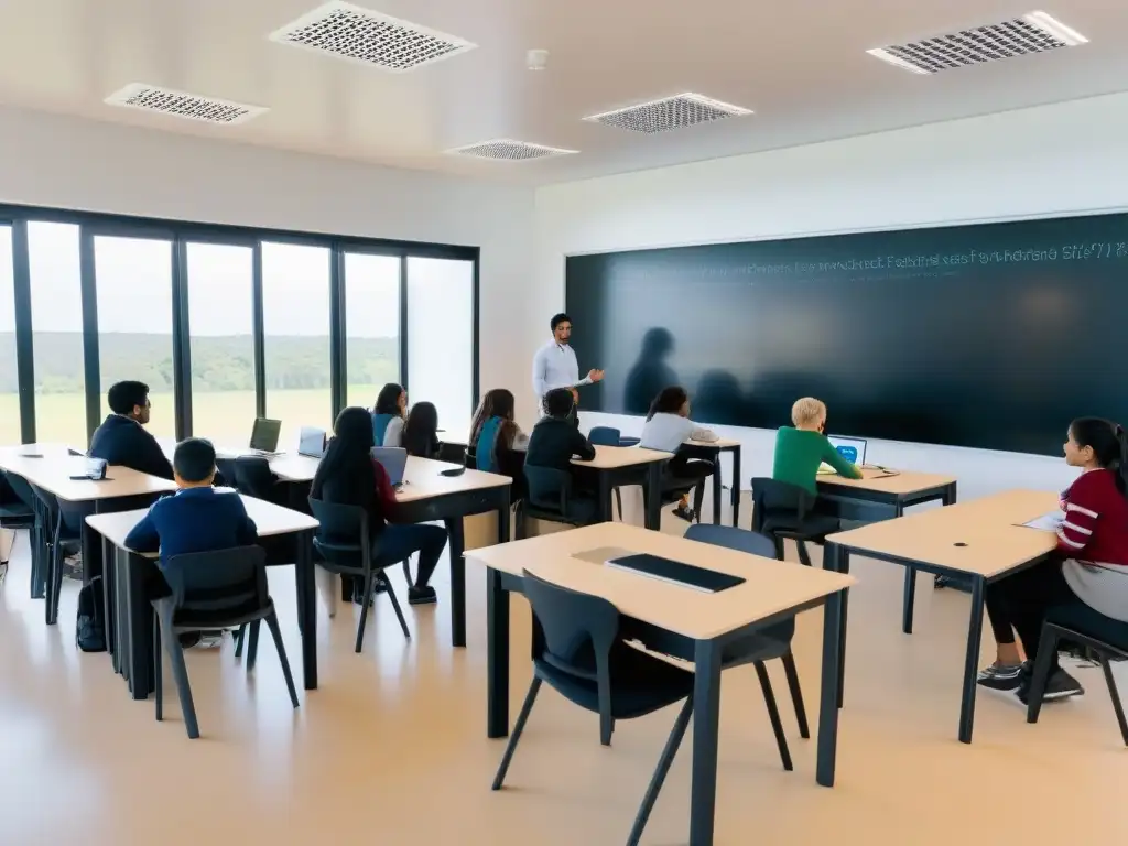 Un aula futurista en Uruguay con Internet de las Cosas educación, estudiantes colaborativos y tecnología avanzada