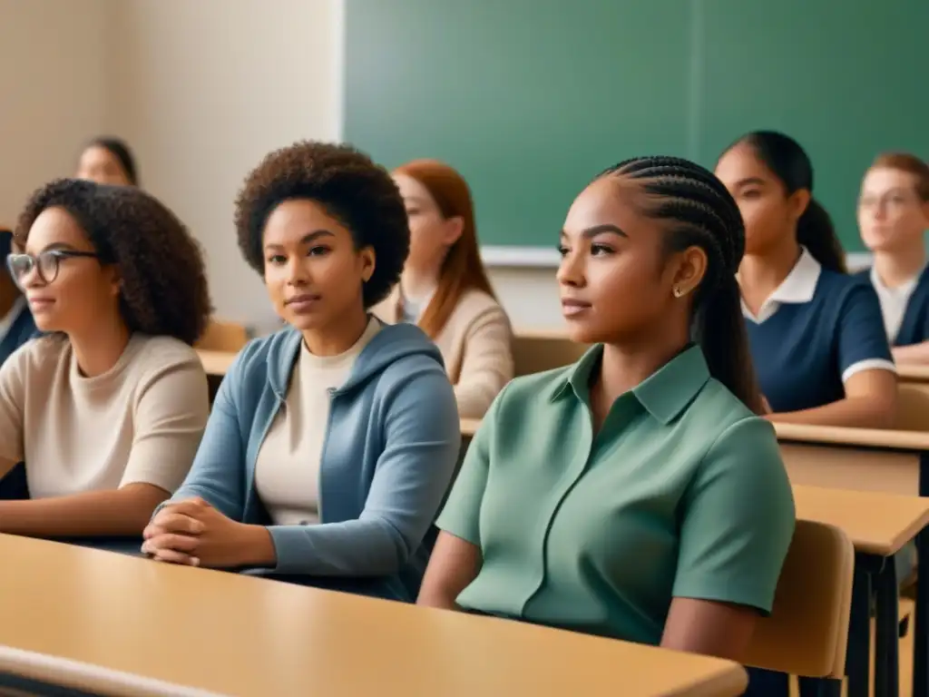 Un aula inclusiva con estudiantes de diversas etnias y habilidades aprendiendo juntos