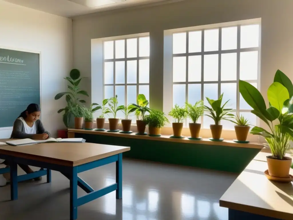 Aula minimalista en Uruguay con conciencia ecológica en educación