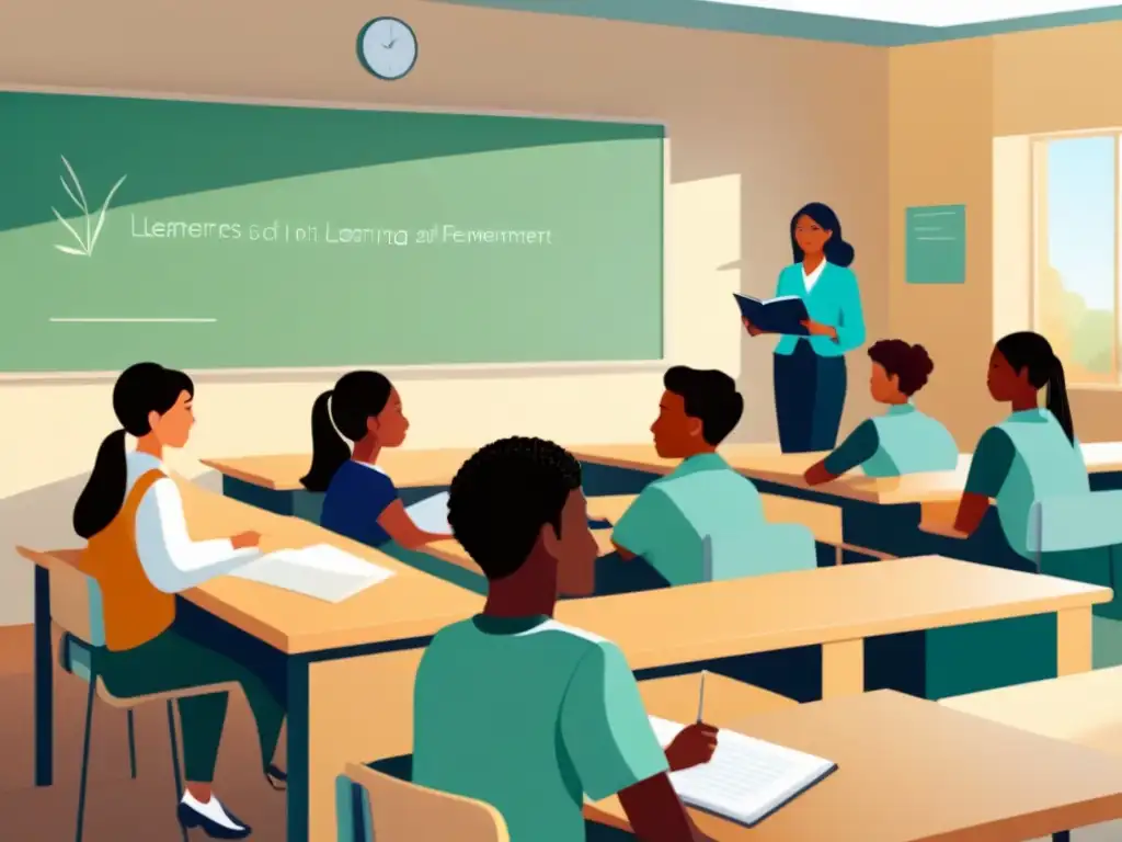 Un aula moderna y acogedora donde estudiantes de altas capacidades colaboran e incluyen