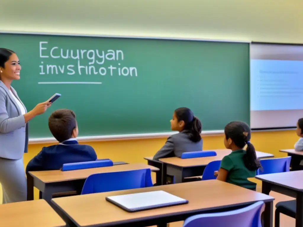 Un aula moderna con enseñanza híbrida tecnología educadores Uruguay