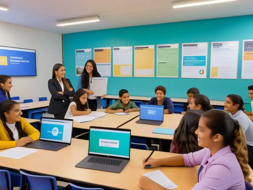 Un aula moderna en Uruguay donde estudiantes y docentes realizan Aprendizaje Servicio