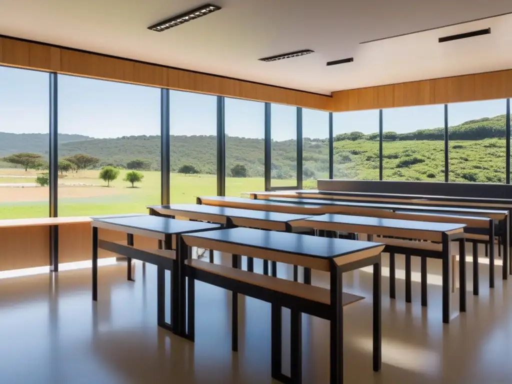 Un aula moderna en Uruguay, con luz natural y decoración minimalista