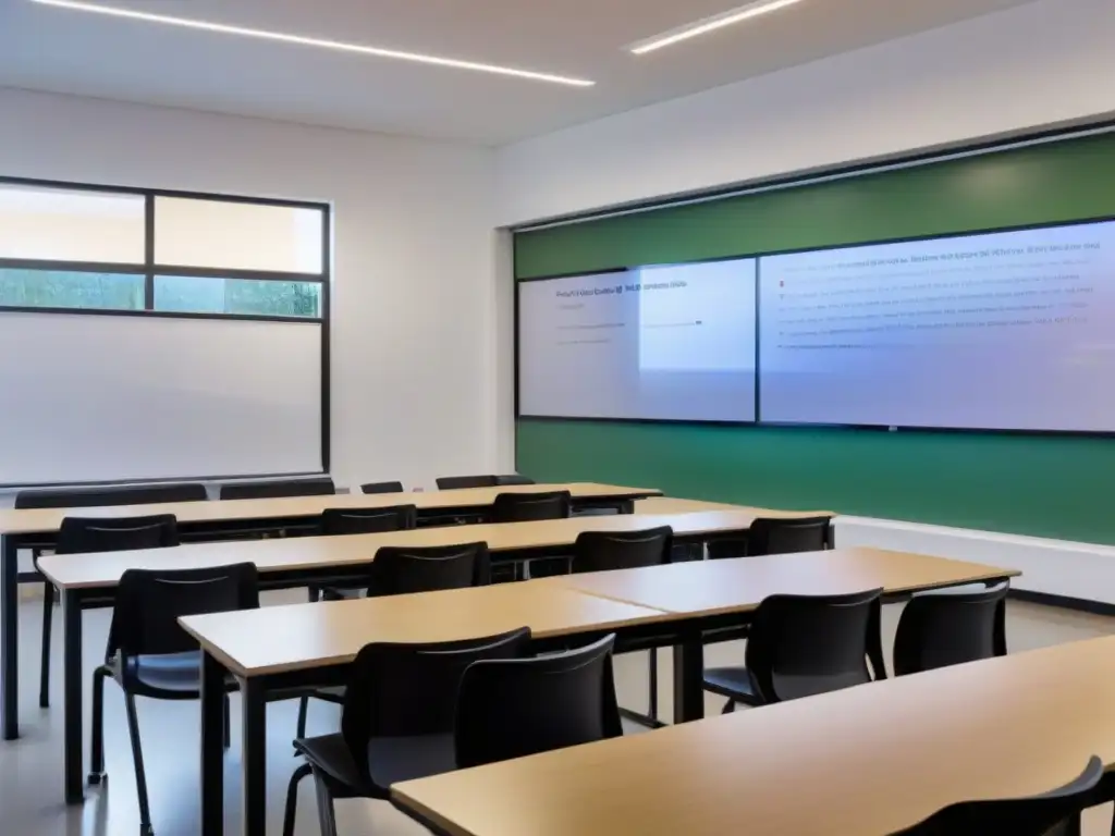 Un aula moderna en Uruguay con software educativo en Uruguay, destacando un ambiente tranquilo y listo para el aprendizaje