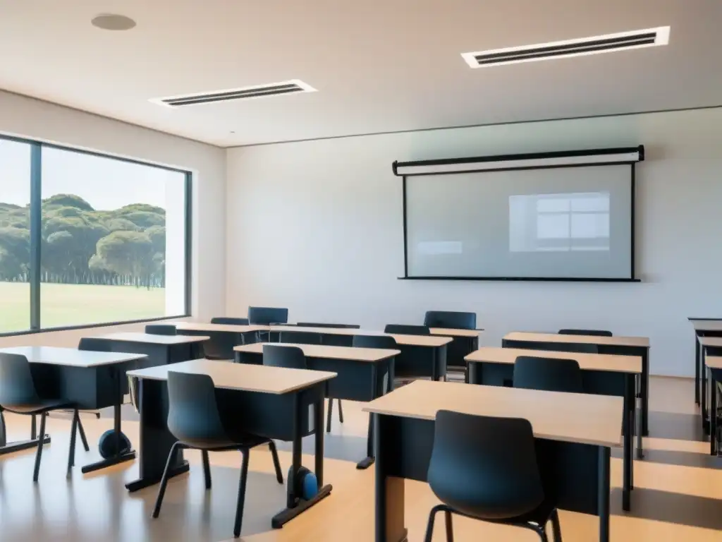 Aula moderna en Uruguay: innovación educativa y diversidad Un aula moderna en Uruguay, con tecnología de vanguardia y luz natural, ideal para Capacitación en educación en Uruguay