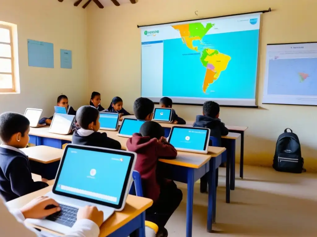 Una aula rural en Uruguay con diversidad de estudiantes y tecnologías educativas para comunidades remotas