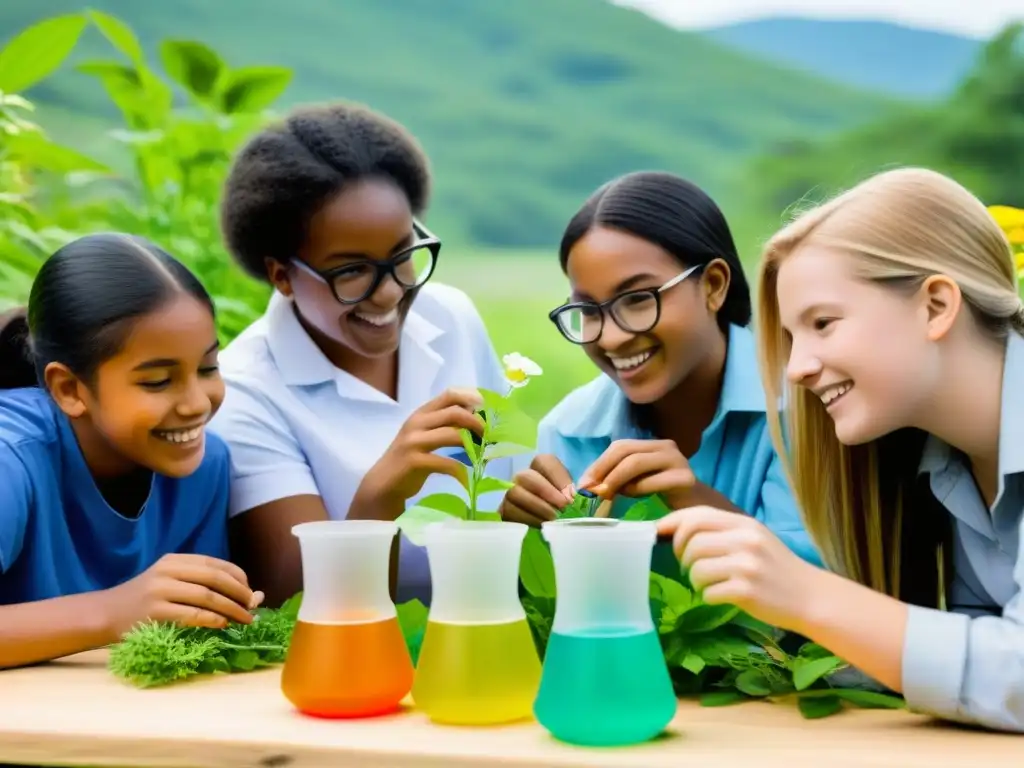 Innovación en el aula rural Uruguay: Estudiantes realizan experimento científico al aire libre rodeados de naturaleza