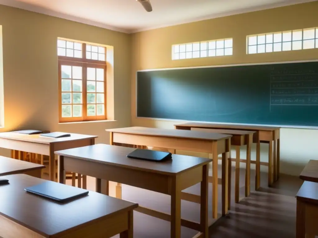Aula híbrida en Uruguay: tradición y tecnología en armonía Un aula serena en Uruguay con enseñanza híbrida y rendimiento académico