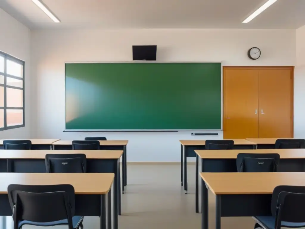 Salón de clase en Uruguay con tecnología moderna Un aula uruguaya con tecnología moderna y estudiantes comprometidos, ofreciendo un entorno brillante de aprendizaje interactivo en Uruguay
