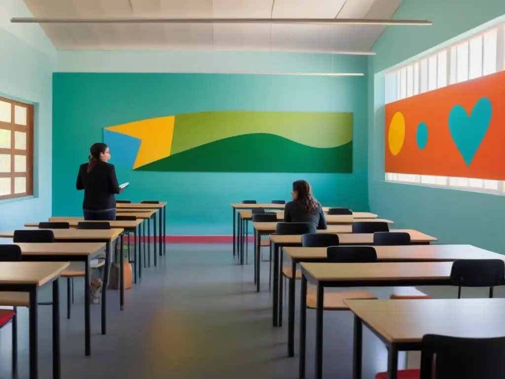 Un aula en Uruguay transformada por métodos artísticos educativos, con arte vibrante y alumnos creativos