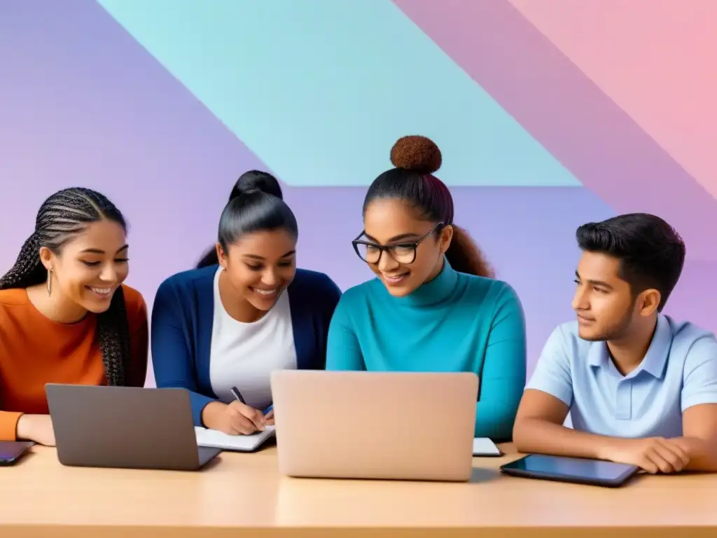 Un aula virtual diversa en Uruguay, con estudiantes de distintas edades y etnias utilizando tecnologías educativas