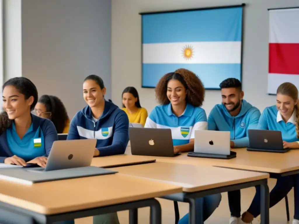 Un aula virtual moderna con estudiantes diversos participando en actividades de elearning para aprendizaje autónomo en Uruguay