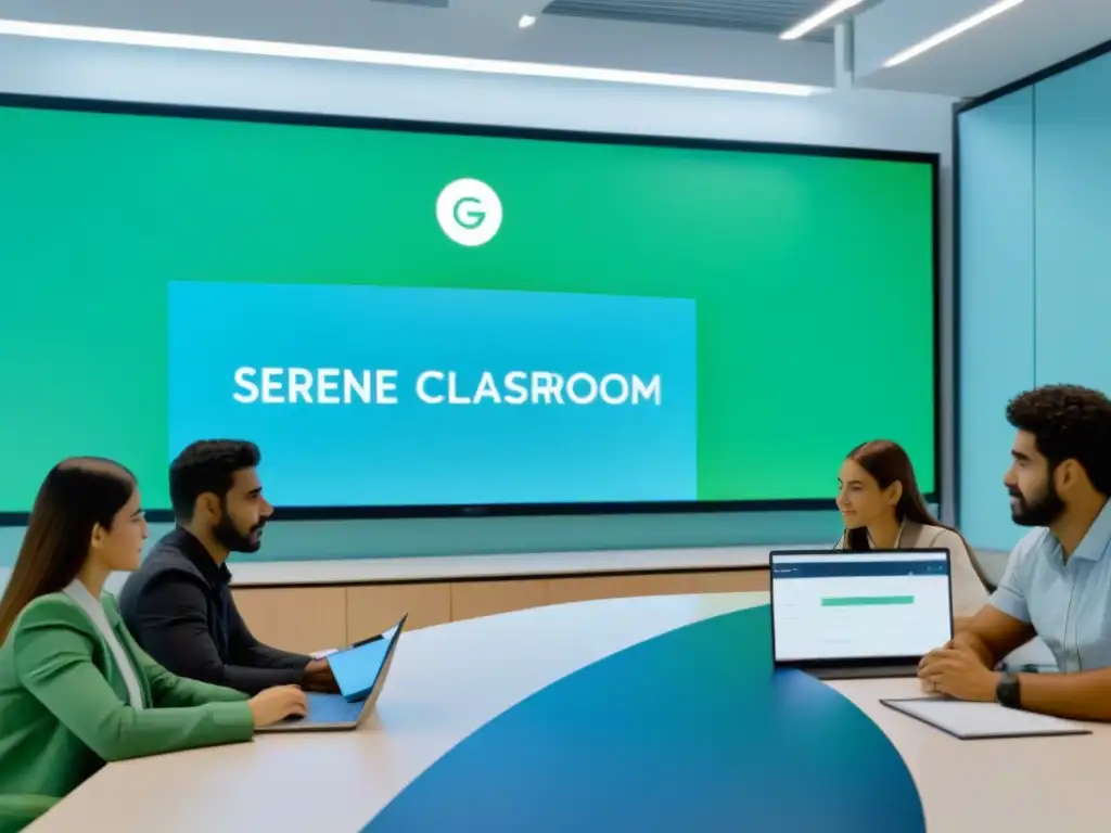 Un aula virtual serena con estudiantes uruguayos participando en un taller de Gestión Proyectos educativos en línea