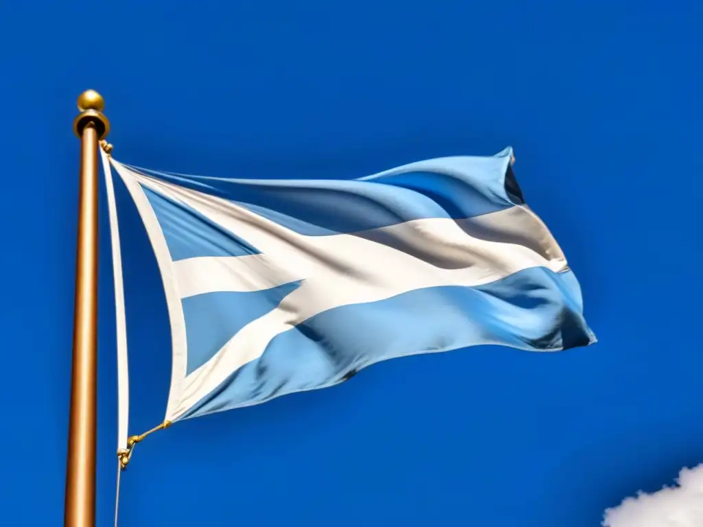 Bandera uruguaya ondeando suavemente bajo un cielo azul con una nube blanca, en el contexto de políticas educativas cumbres educativas Uruguay