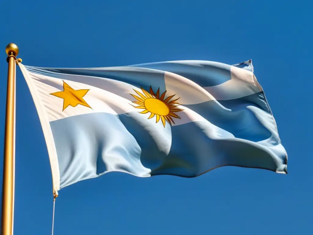 La bandera de Uruguay ondea suavemente en el viento, simbolizando las normativas de elearning en Uruguay