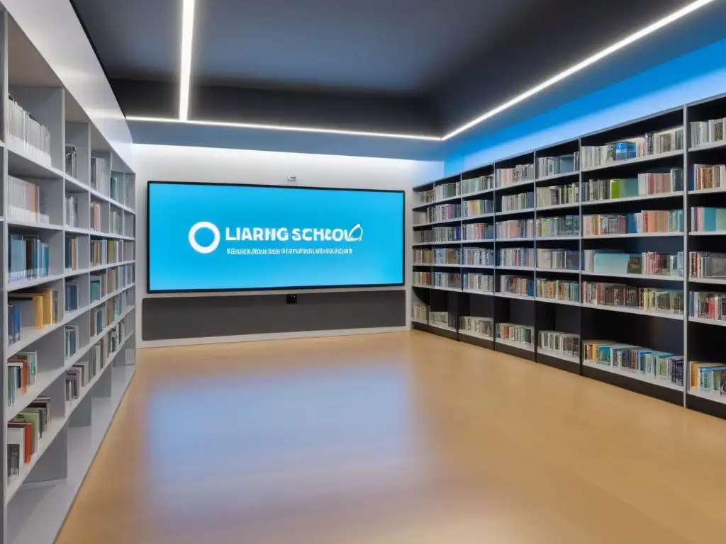 Una biblioteca escolar futurista en Uruguay con dispositivos IoT integrados, fomentando la innovación educativa