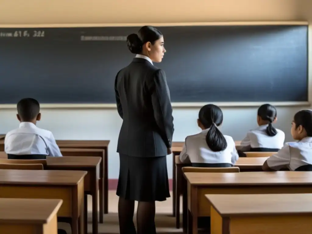 Ilustración en blanco y negro de aula en dictadura uruguaya con impacto políticas educativas dictadura Uruguay