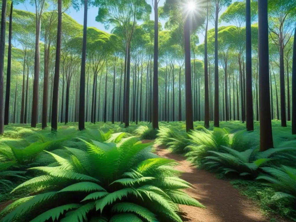 Bosque exuberante en Uruguay: belleza natural y serenidad Un bosque exuberante en Uruguay muestra la belleza de carreras verdes en Uruguay bajo un cielo azul