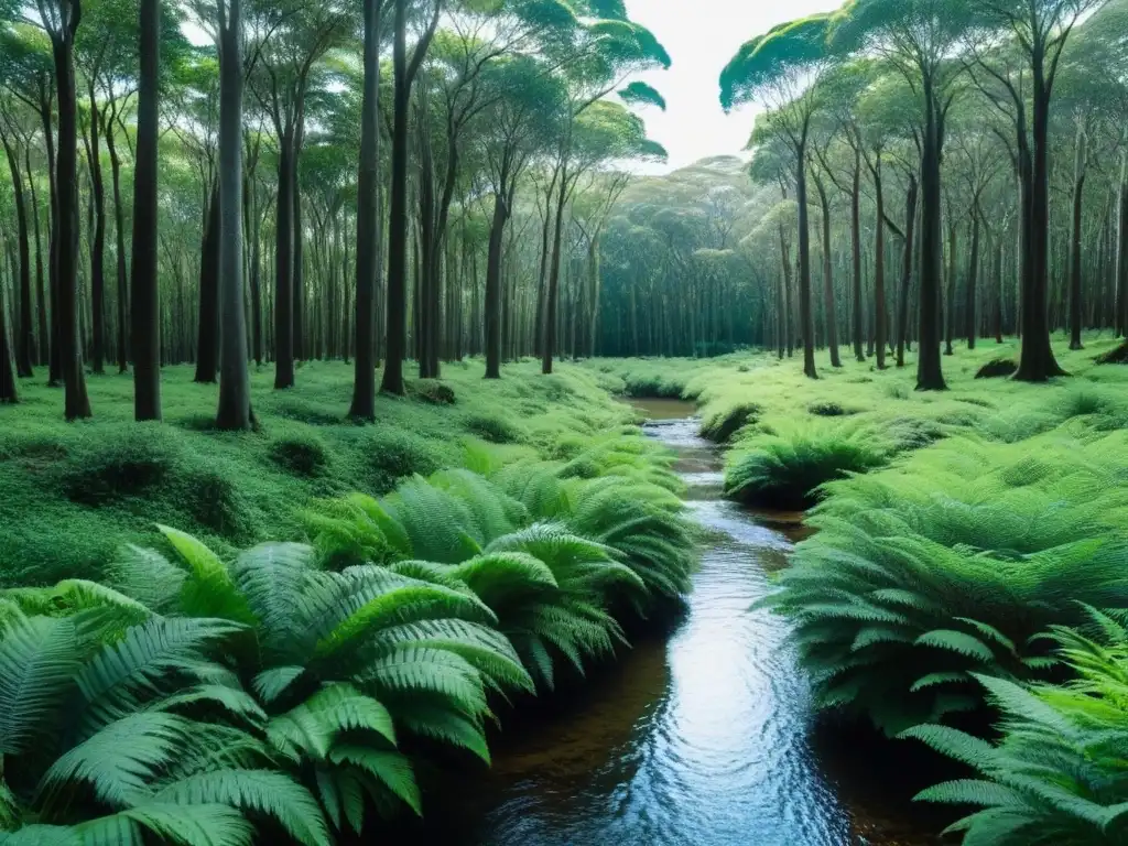 Un bosque exuberante en Uruguay resalta la diversidad de árboles nativos y plantas