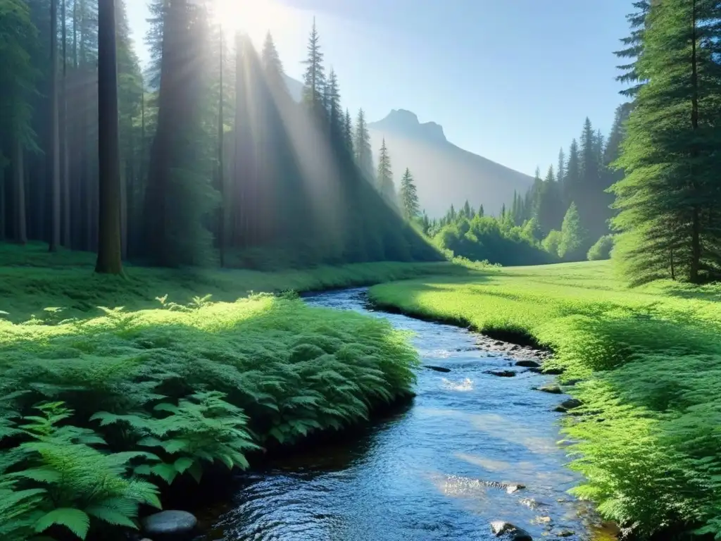 Un bosque sereno con árboles verdes bajo cielo azul