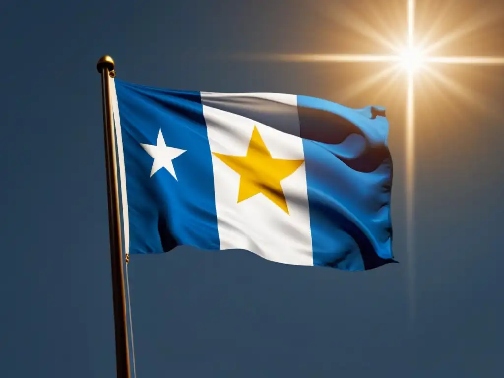 Brillante bandera uruguaya ilustrada con luz dorada, simbolizando las becas gubernamentales en educación en Uruguay