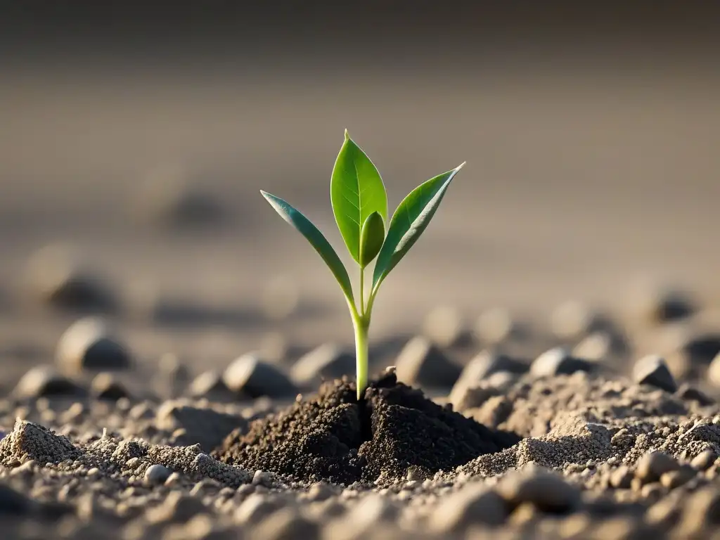 Un brote verde emerge en suelo agrietado, simbolizando resiliencia en proyectos educativos Uruguay