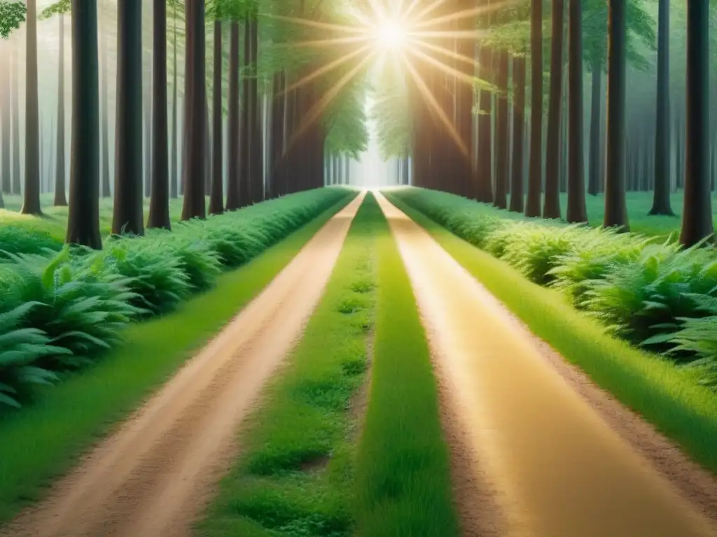 Decisiones de certificación en comercio internacional: luz dorada vs Dos caminos en un bosque verde divergen: uno soleado y costoso, otro sombrío y económico, simbolizando certificaciones comercio exterior Uruguay