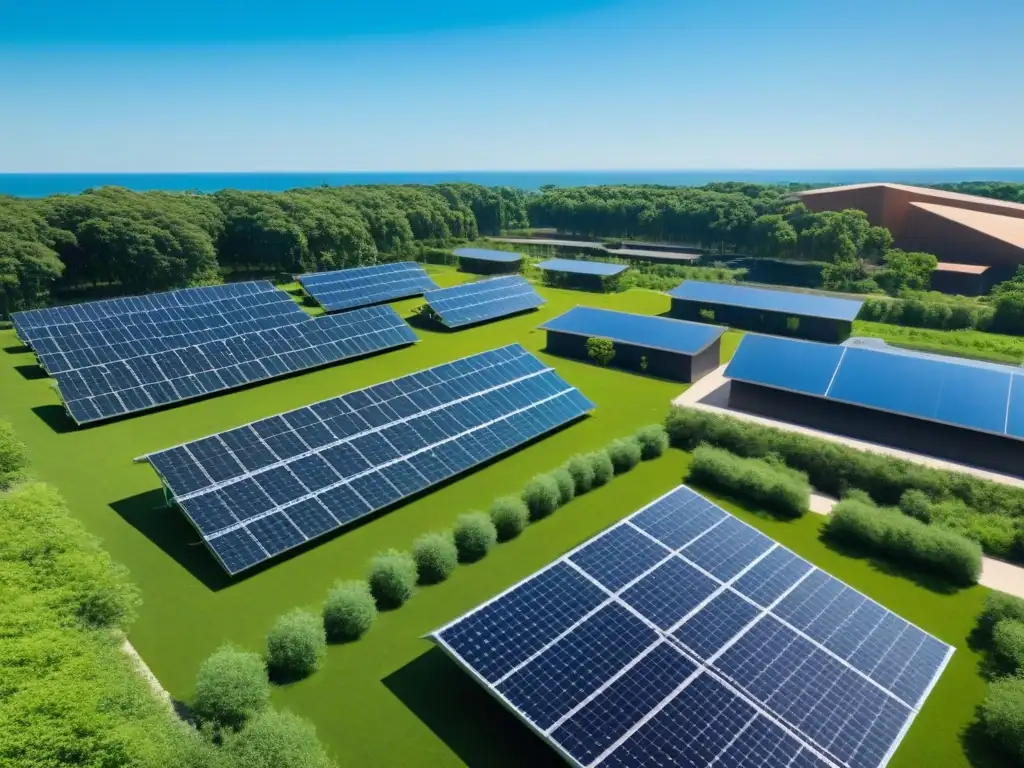 Campus universitario sostenible en Uruguay, adaptando currículo con paneles solares y arquitectura moderna en armonía con la naturaleza