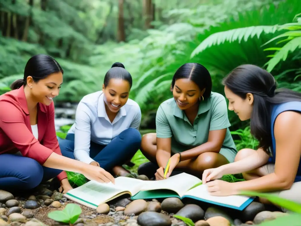 Capacitación docentes educación ambiental Uruguay: Profesores aprendiendo juntos en la naturaleza, rodeados de verdor y armonía