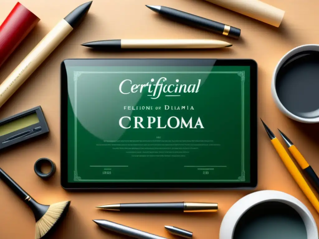 Certificado profesional: elegancia y creatividad en la ilustración digital Certificación profesional en industria creativa Uruguay, diploma elegante en escritorio moderno