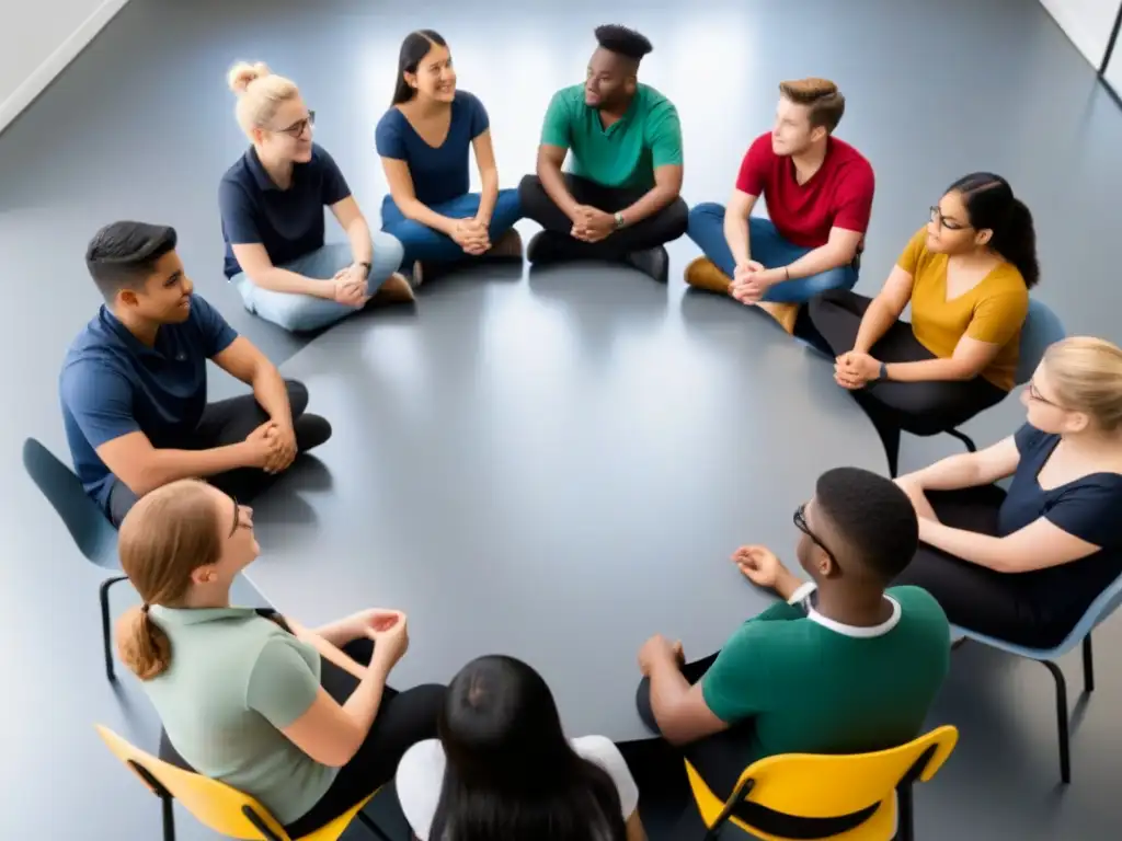 Un círculo de estudiantes diversos en una clase moderna, simbolizando la inclusión educativa en Uruguay