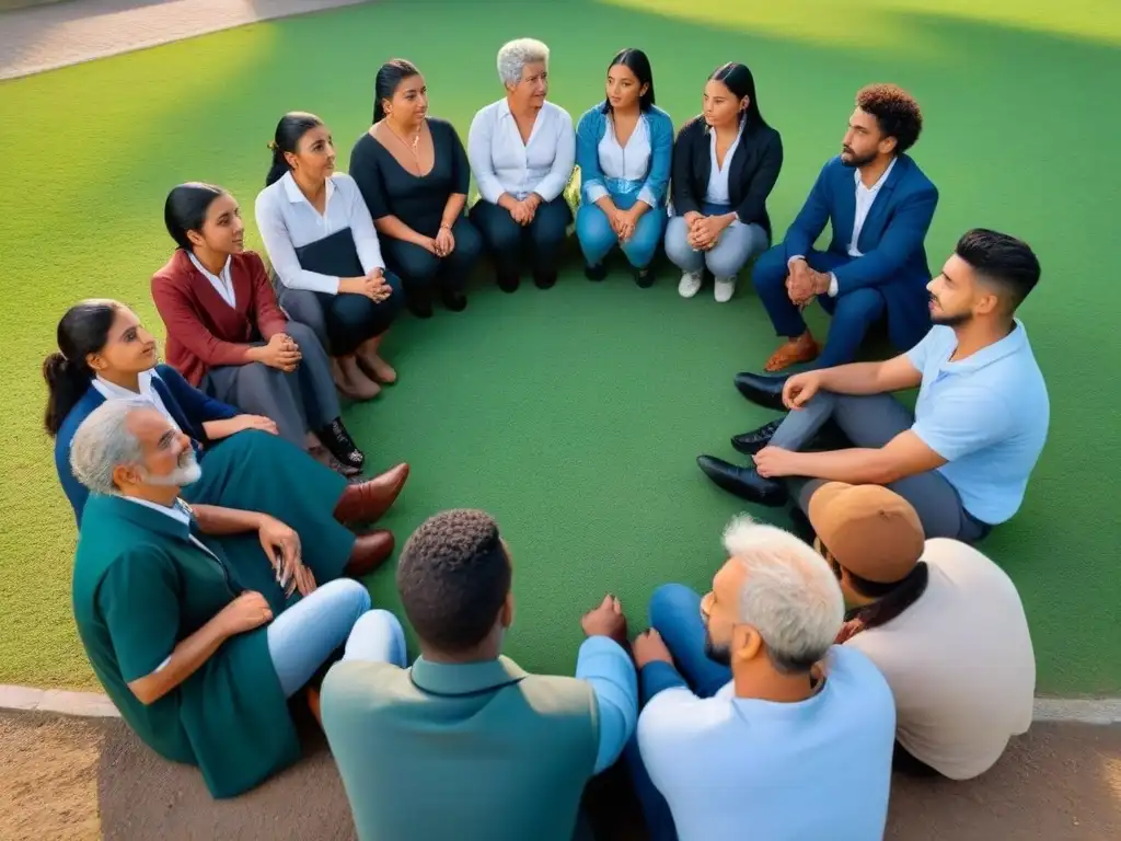 Un círculo de estudiantes diversos en Uruguay, expresando unidad y paz