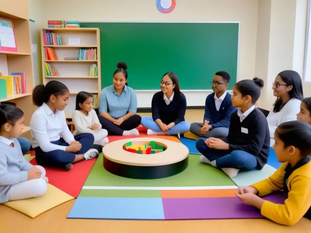 Un círculo de estudiantes diversos inmersos en actividades inclusivas de educación bilingüe