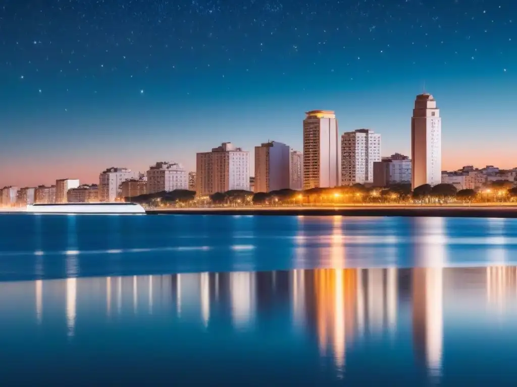 La ciudad de Montevideo al anochecer, reflejando tranquilidad y potencial en su paisaje urbano