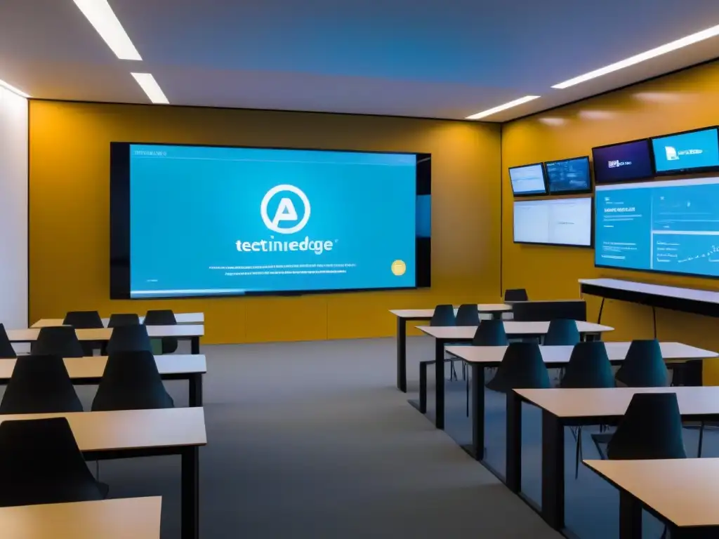 'Clase futurista en Uruguay con AdTech integrado, estudiantes colaborativos y tecnología avanzada