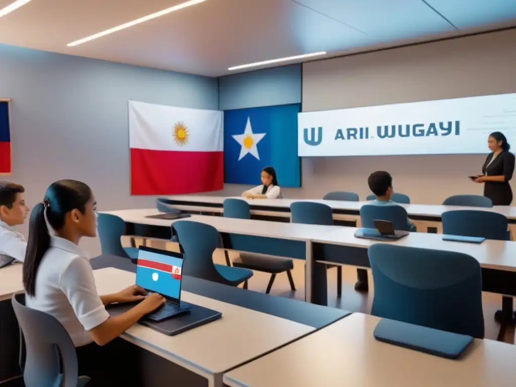 Clase futurista con estudiantes y AI en educación especial en Uruguay